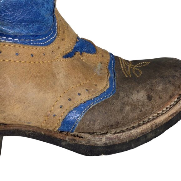 Potro Rebelde Handmade Quincy Cowboy Boots Kids 1 MEX 21 Snip Toe Rodeo Blue Tan - Picture 6 of 9